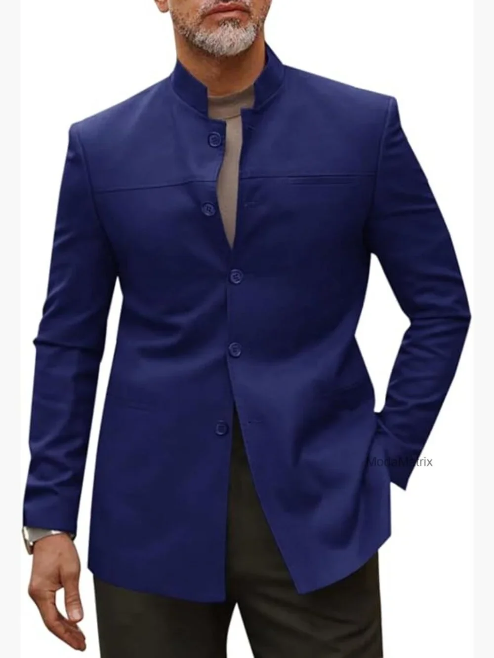 Men's Mandarin Collar Casual Suit Blazer Single Breasted Sport Coat Cotton